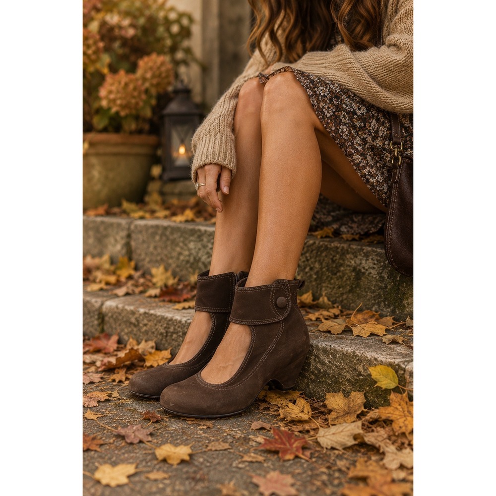 Corso Como Brown Suede Mary Jane Ankle Boots Heels 9.5 Boho Vintage Academia